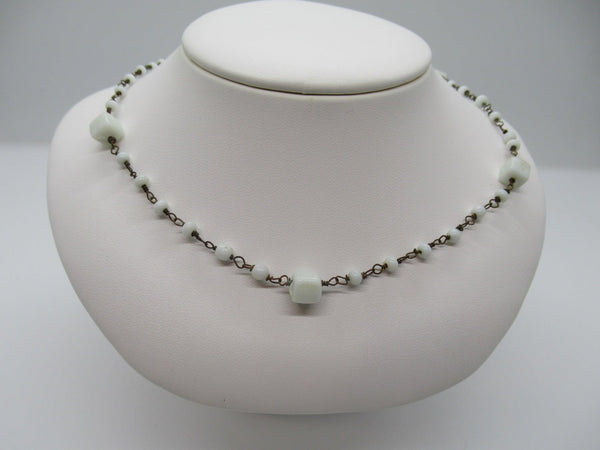 Dainty Vintage Choker with Square and Round Milk Glass Beads - Lamoree’s Vintage