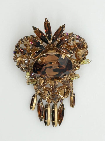 Showstopping Vintage Brooch with Golden Amber Stones - Lamoree’s Vintage