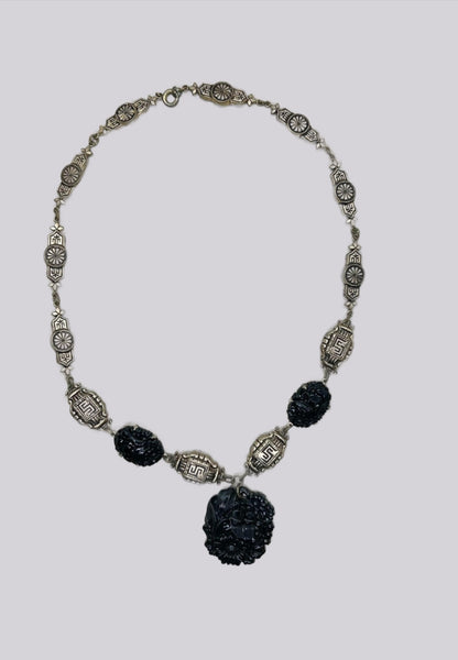 Striking Art Deco Faux Onyx & Gilt Necklace - Lamoree’s Vintage