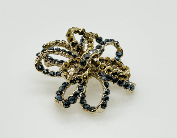 Vintage 3-D Dark Blue and Gold Stones Ribbon Bow Brooch - Lamoree’s Vintage