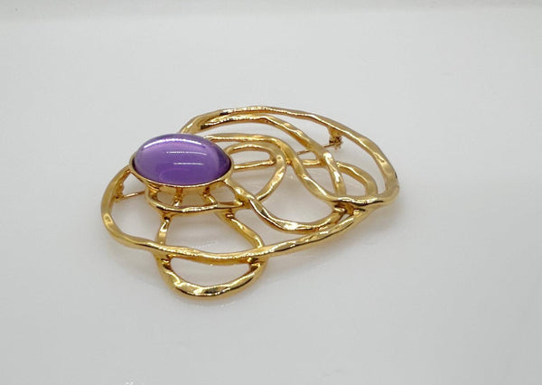 Vintage Avon "Golden Web” Brooch with Purple Cabochon Center - Lamoree’s Vintage