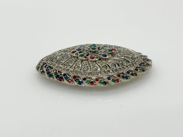 Vintage Edwardian Style Oval Brooch with Glittering Multi Colored Stones - Lamoree’s Vintage