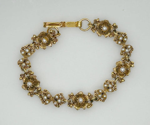 Vintage Florenza Dainty Faux Pearl Link Bracelet - Lamoree’s Vintage