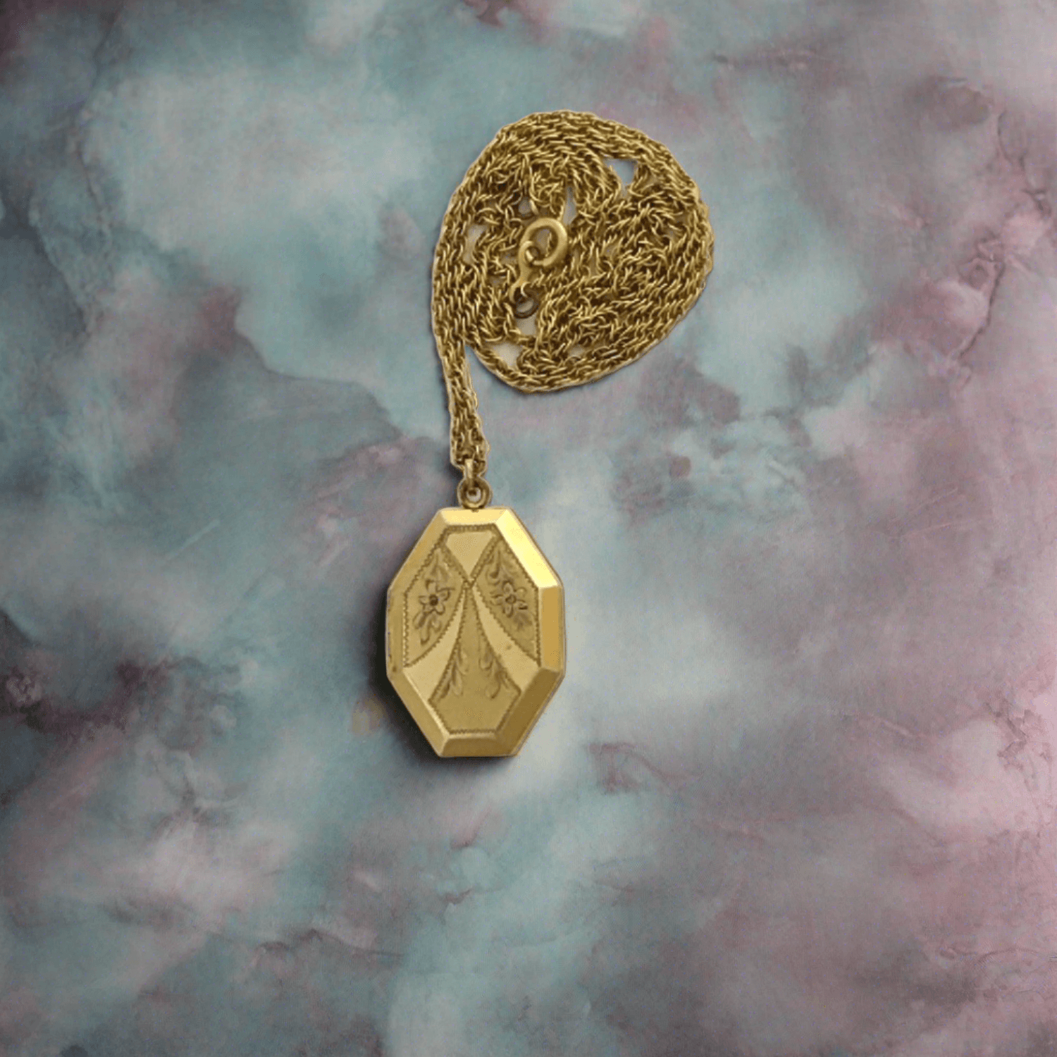 Vintage Geometric Gold Filled Art Deco Locket with Chain - Lamoree’s Vintage