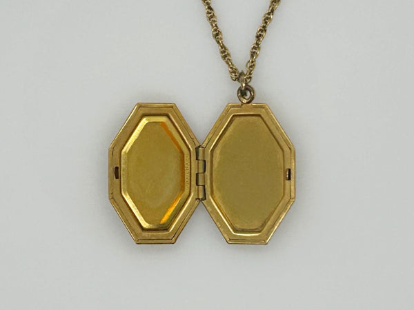 Vintage Geometric Gold Filled Art Deco Locket with Chain - Lamoree’s Vintage