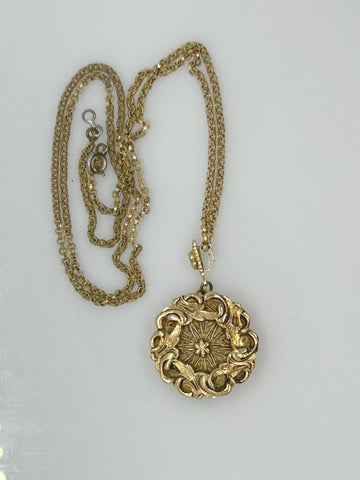 Vintage Round Fanciful Locket with Chain - Lamoree’s Vintage