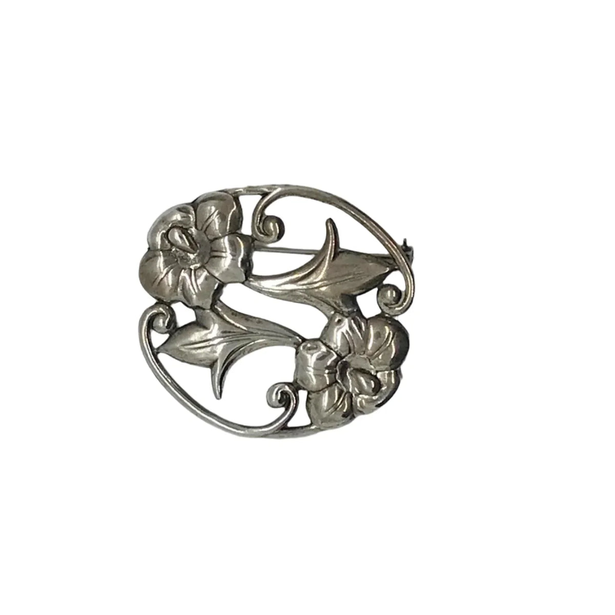 Antique  Floral Engraved Oval Brooch Sterling Silver 14F Vintage .925 Sterling Silver BIRKS Oval Brooch - Etched With  main image 3