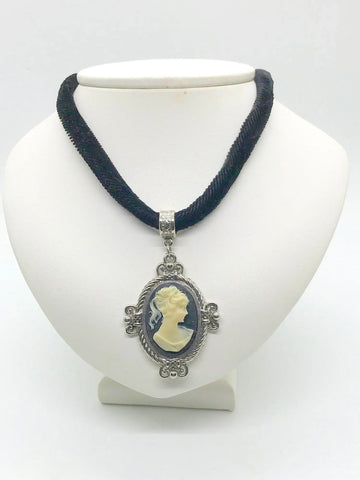 Vintage 1928 Ornate Cameo on Black Velvet Choker