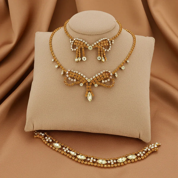 Showstopper Vintage Golden Rhinestone Parure Free Shipping