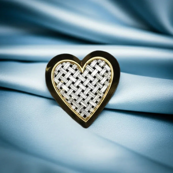 Dramatic Nolan Miller Sparkling Baguette Woven Look Heart Brooch (1990s)