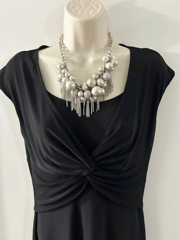 Silver Bead and Rhinestone RJ Graziano Statement Necklace