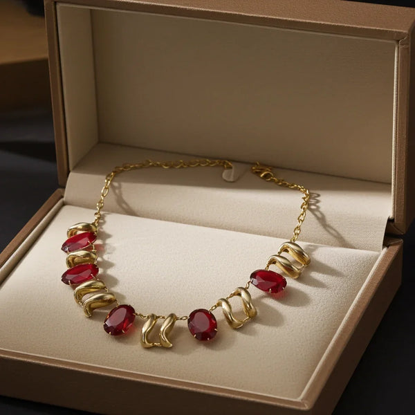 Opulent Art Deco Vintage Necklace with Ruby Red Stones