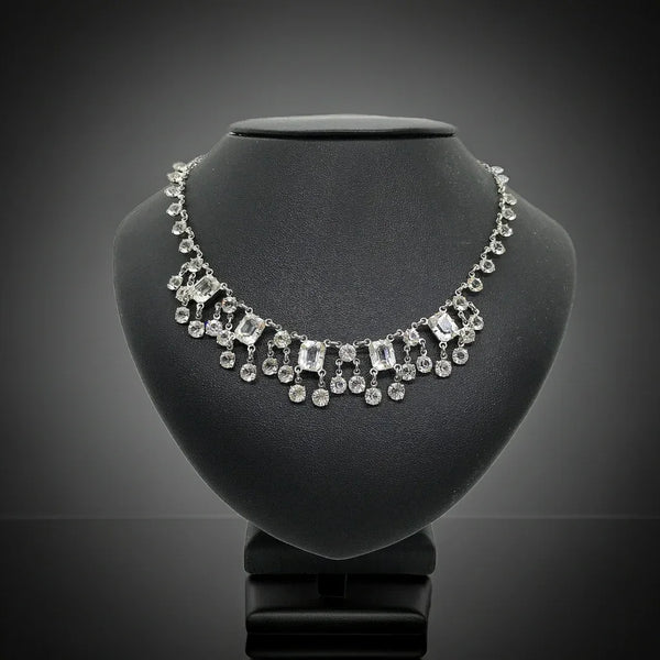 Premium Glittering Art Deco Antique Open Back Crystal Necklace made with expertly cut crystals & rhodium. Radiates refined elegance & subtle sparkle. Order now!