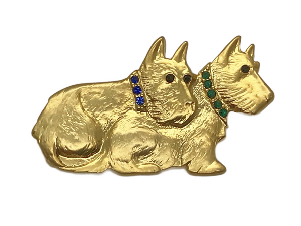 Adorable Golden Terrier Dogs Vintage Brooch