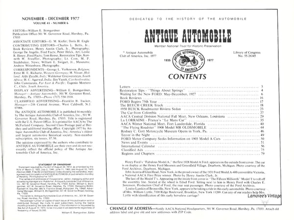 Antique Automobile Magazine November December 1977