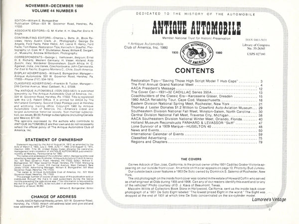 Antique Automobile Magazine November-December 1980