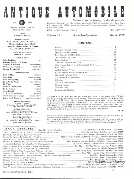 Discover this engaging Antique Automobile Magazine Nov-Dec 1967 issue, packed with richly illustrated articles for every antique auto enthusiast to enjoy today!