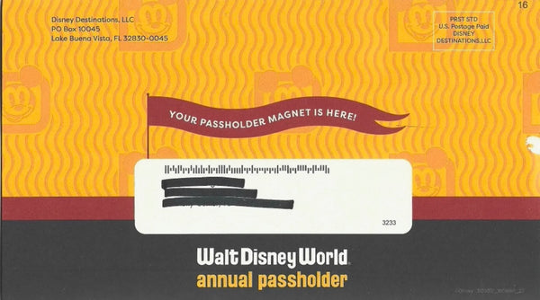 Walt Disney World Annual Passholder program, featuring Mickey Mouse and the slogan "A different kind of magic awaits".Promotional postcard for new or renewing Annual Passes.