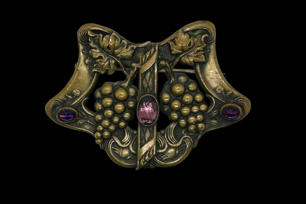 Antique Art Nouveau Brass Sash Pin with Purple Stones