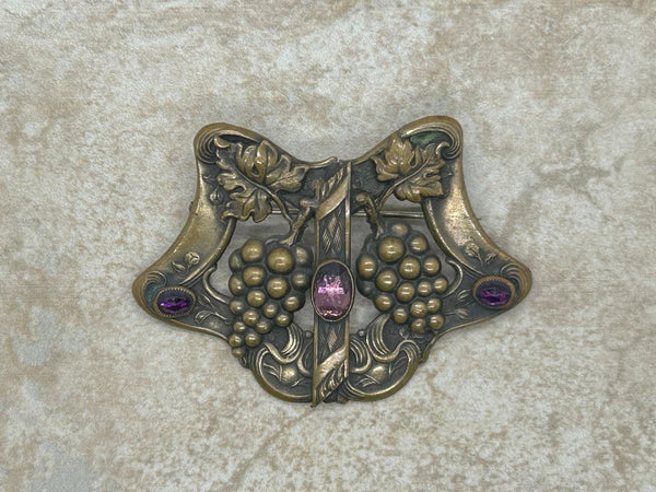 Antique Art Nouveau Brass Sash Pin with Purple Stones - Lamoree’s Vintage