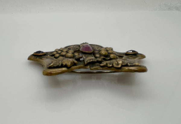 Antique Art Nouveau Brass Sash Pin with Purple Stones - Lamoree’s Vintage