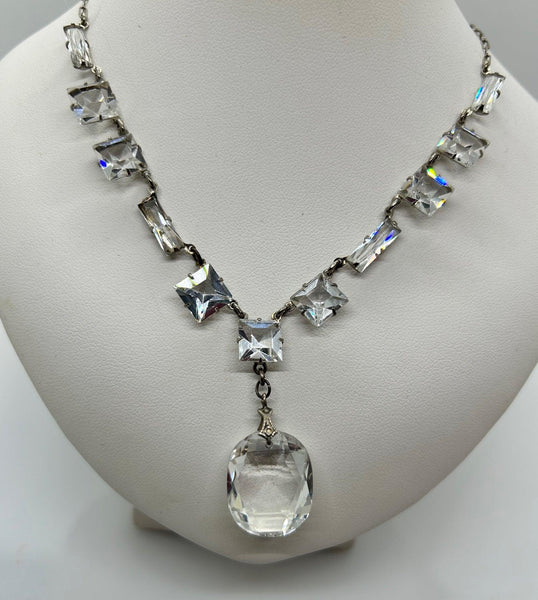 Antique Clear Crystal Sparkling Necklace with Glittering Drop - Lamoree’s Vintage