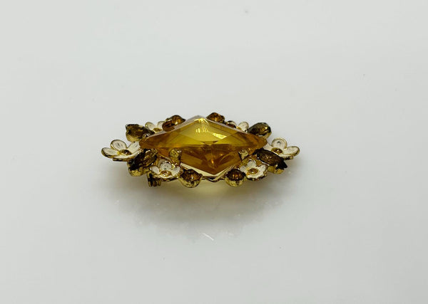 Antique Clear Yellow Stone Brooch with Enamel Blossoms - Lamoree’s Vintage