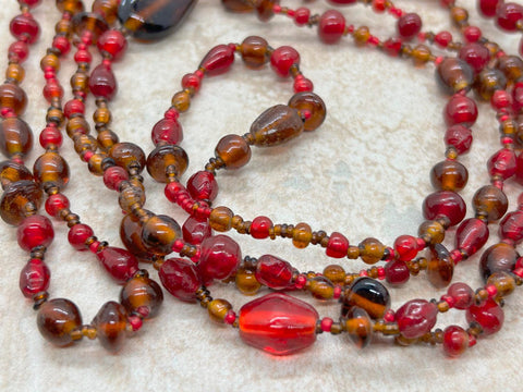 Antique Red Art Glass and Amber Glass Flapper Necklace - Lamoree’s Vintage