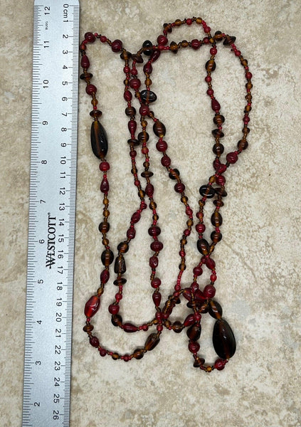 Antique Red Art Glass and Amber Glass Flapper Necklace - Lamoree’s Vintage
