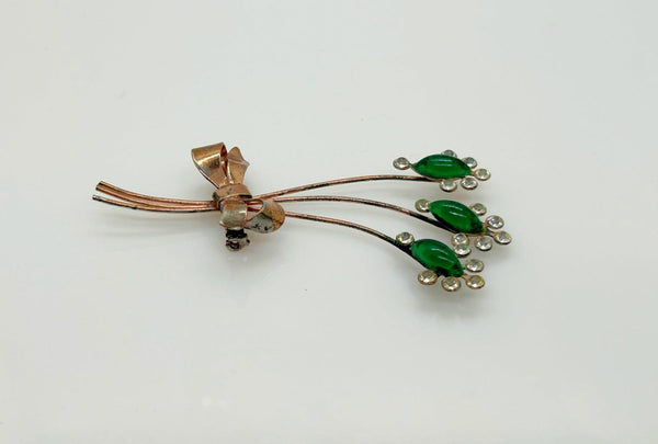 Art Deco Vintage Bouquet Brooch with Marquise Green Stones - Lamoree’s Vintage
