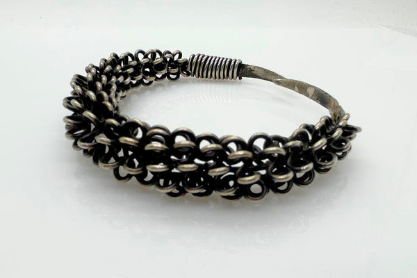 Artisan Industrial- Brutalist Style Vintage Silver Bangle Bracelet - Lamoree’s Vintage