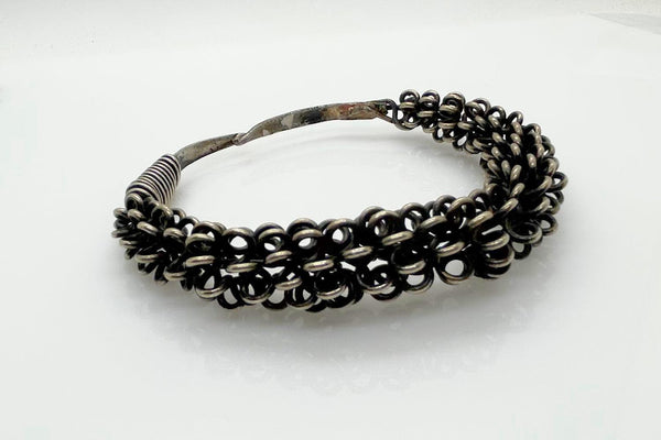 Artisan Industrial- Brutalist Style Vintage Silver Bangle Bracelet - Lamoree’s Vintage