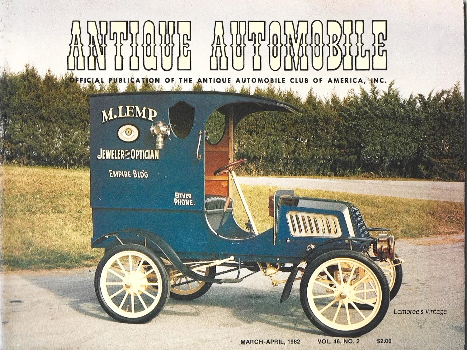 This issue of the Official Publication of the Antique Automobile Club of America, Inc, from March-April, 1982, has many interesting features. 