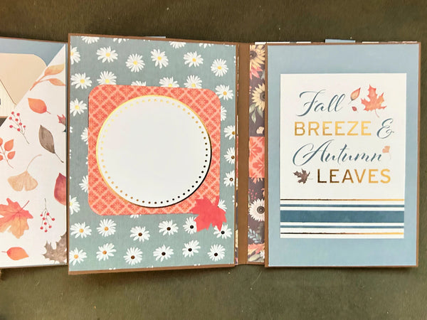 Autumn Leaves will soon be everywhere, and when Autumn Leaves appear, pumpkin spice is not far beyond! Various fall elements are scattered throughout -leaves, pumpkins,  a farmhouse, fall flowers and more. The colors reflect the feelings of fall: gold, sage green, brown, Terra Cotta, and white.