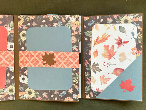 Autumn Leaves will soon be everywhere, and when Autumn Leaves appear, pumpkin spice is not far beyond! Various fall elements are scattered throughout -leaves, pumpkins,; a farmhouse, fall flowers and more. The colors reflect the feelings of fall: gold, sage green, brown, Terra Cotta, and white.