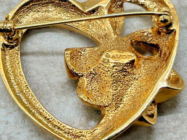 Avon Vintage Heart Pin with Golden Rhinestone - Lamoree’s Vintage