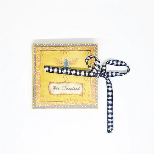 Bee Inspired Handcrafted Unique Album - Capture your thoughts in a vintage-inspired mini album with bee themes. Features acid-free paper and a gingham ribbon. Shop now!