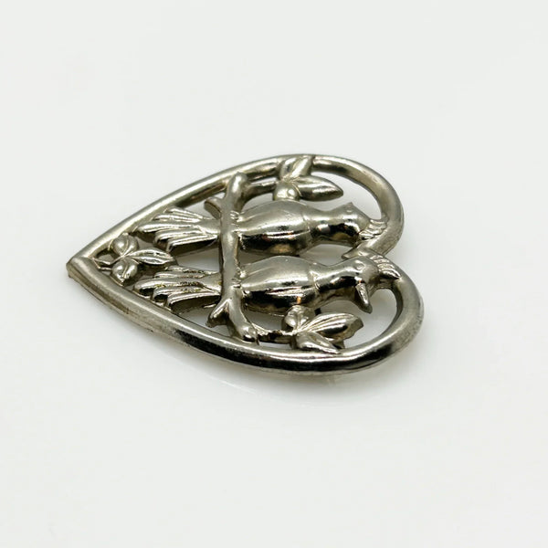 Vintage Love Birds in a Heart Brooch