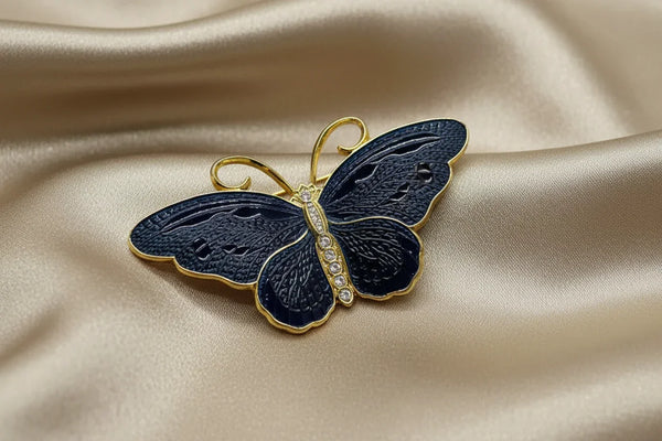 Lovely and Mystical Blue Black Butterfly Brooch
