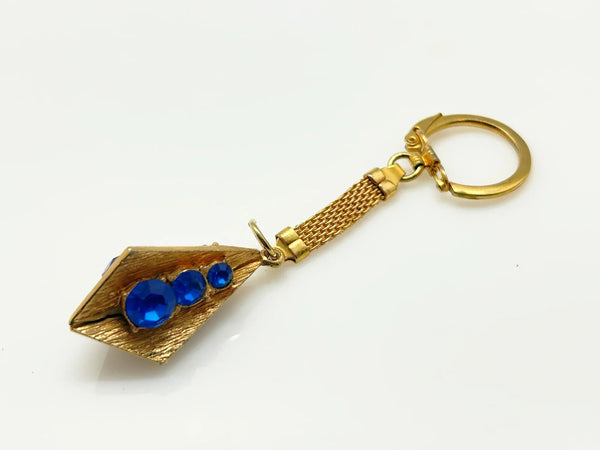 Vintage Geometric Keychain with Blue Rhinestones