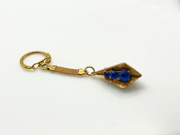 Vintage Geometric Keychain with Blue Rhinestones