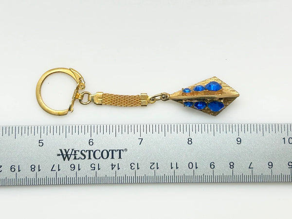 Vintage Geometric Keychain with Blue Rhinestones