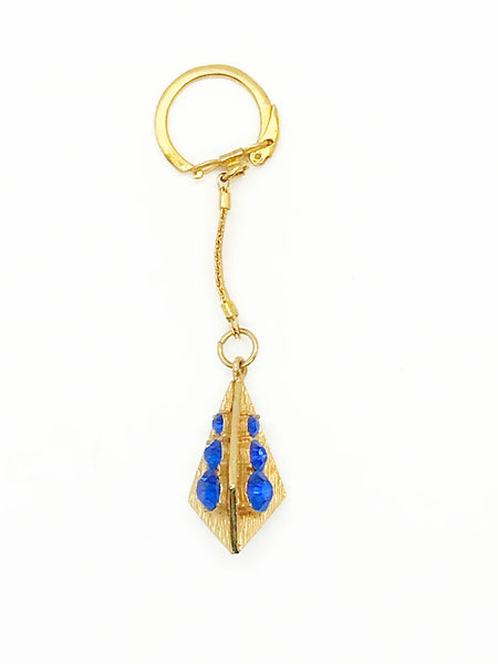 Vintage Geometric Keychain with Blue Rhinestones