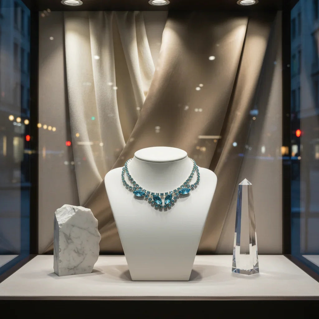 Vintage Blue Confetti Lucite and Rhinestone Choker with Iridescent  Marquise Stones