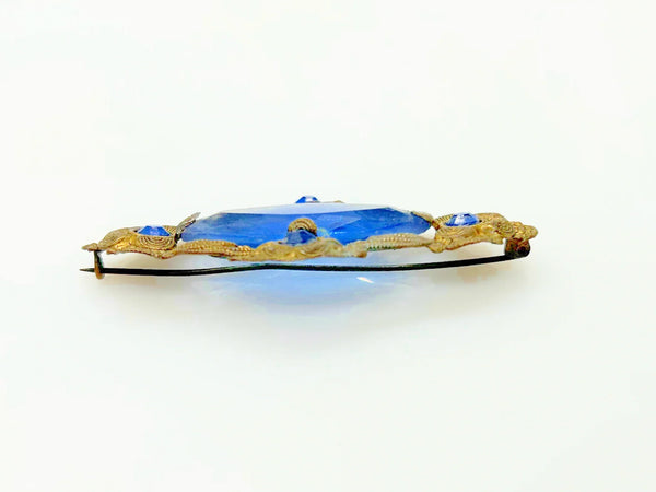 Vintage Filigree 1800s Victorian Brooch Pin with Blue Stones