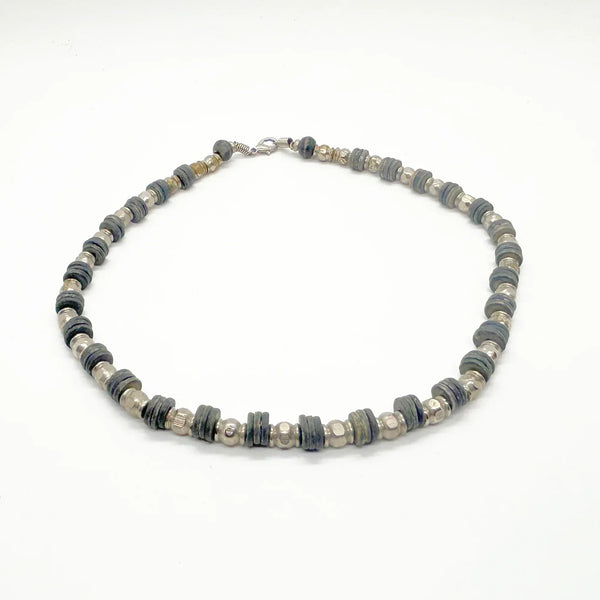 Handmade Silver and Black Beads Industrial Style Necklace