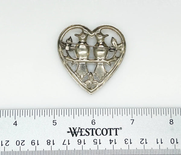Vintage Love Birds in a Heart Brooch