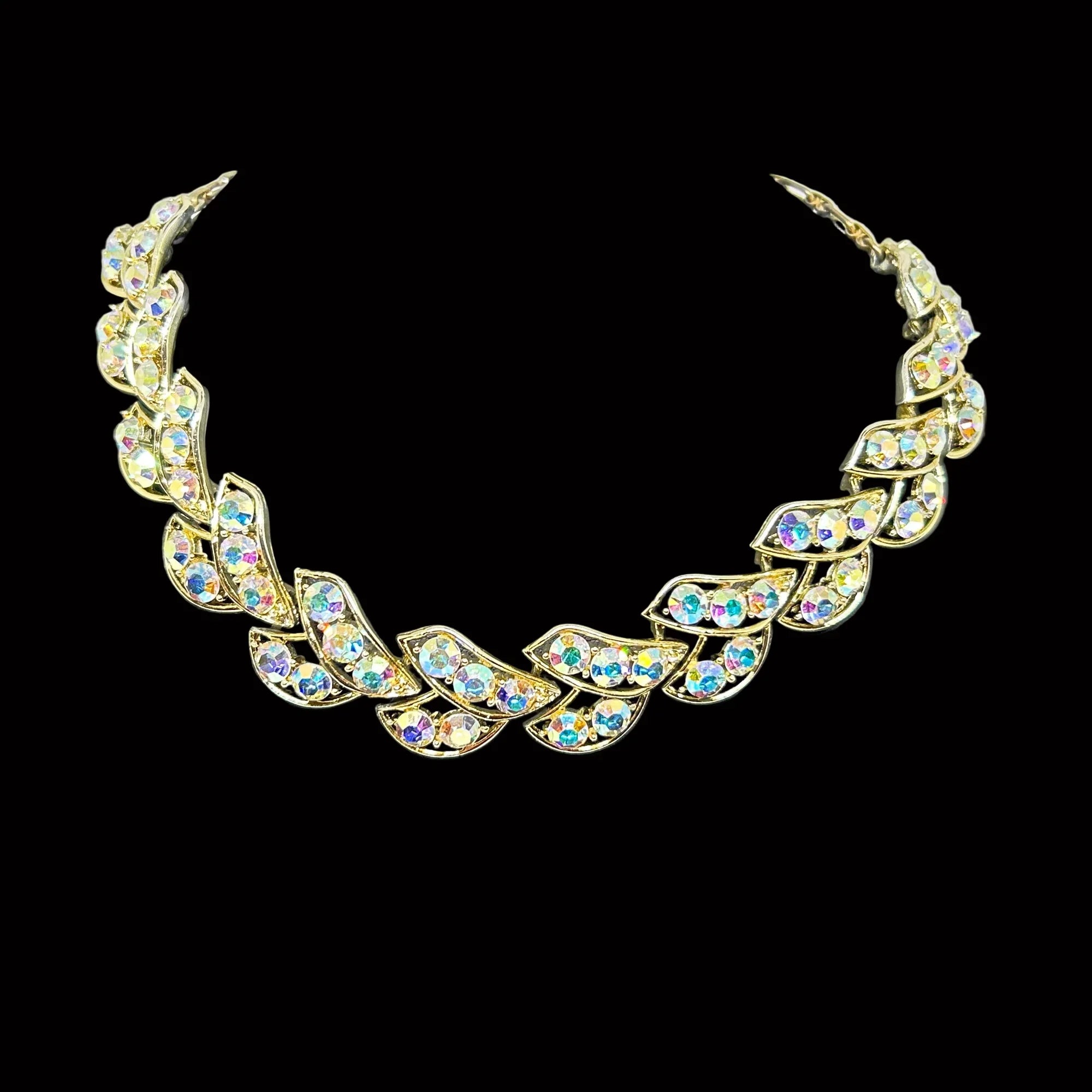 Near Biinding Herringbone Golden Aurora Borealis Rhinestone Necklace - Brighten your look with vintage sparkle. Adjustable choker for a perfect fit. Shop now!