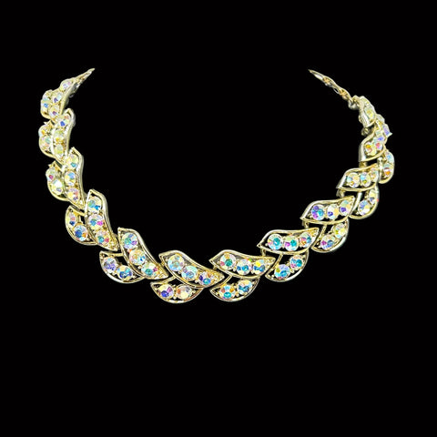 Near Biinding Herringbone Golden Aurora Borealis Rhinestone Necklace - Brighten your look with vintage sparkle. Adjustable choker for a perfect fit. Shop now!