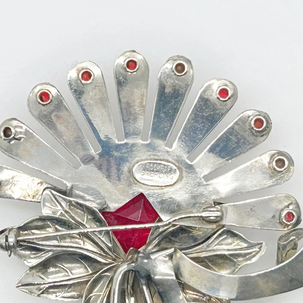Vintage Brookcraft Sterling Silver & Red Brooch